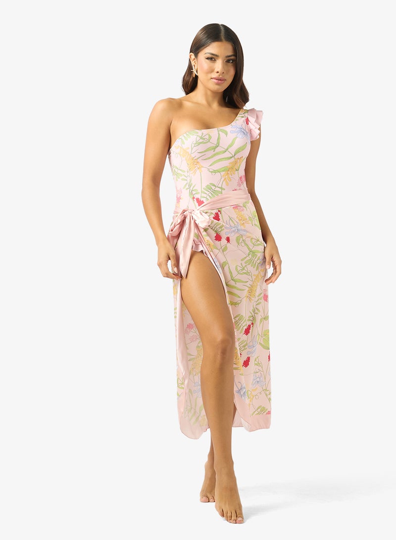 ELLA One Shoulder Printed Swimsuit With Sarong - Image 1